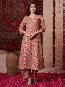 Gahan - Womens Mustard Rayon Blend Printed Straight Kurta with Palazzo