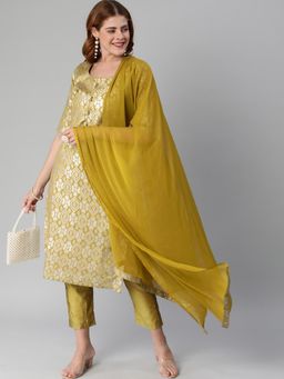 Gahan - Womens Woven Design Straight Kurta with Pant & Dupatta
