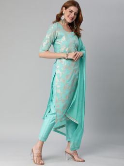 Gahan - Womens Green Regular Zari Kurta with Pant & Dupatta