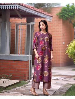 Gahan - Womens Purple Floral Printed Straight Kurta with Palazzo