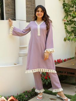 Gahan - Womens Purple Viscose Rayon Straight Kurta with Pant