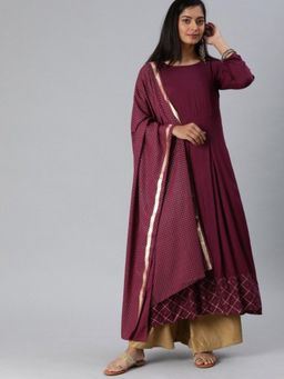 Gahan - Womens Geometric Anarkali Kurta with Palazzo & Dupatta