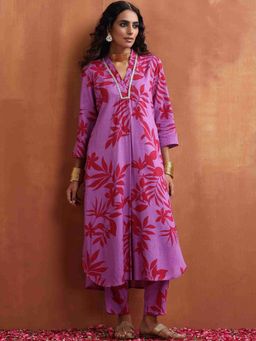 Gahan - Womens Pink Floral Printed Regular Kurta with Pant