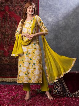 Gahan - Womens Floral Printed Regular Kurta with Pant & Dupatta