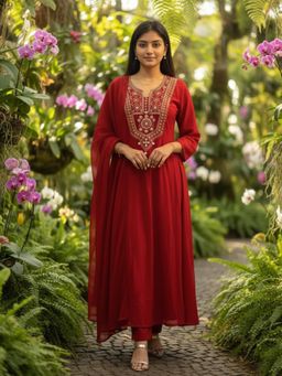 Gahan - Womens Ethnic Motifs Embroidered Thread Work Anarkali Kurta with Pant & Dupatta