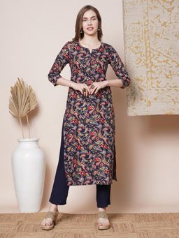 Gahan - Womens Blue Floral Printed Straight Kurta with Pant