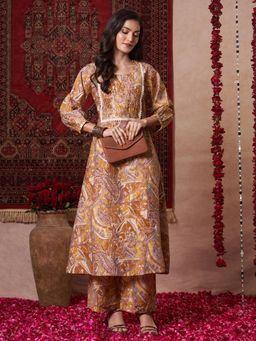 Gahan - Womens Multi-Color Floral Printed Round Neck Anarkali Kurta with Palazzo