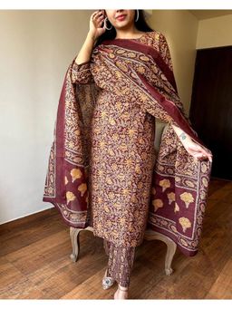 Gahan - Womens Floral Printed Straight Sequinned Kurta with Pant & Dupatta