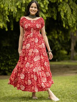 Gahan - Womens Red Viscose Rayon Printed Maxi Dress