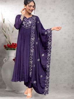 Gahan - Womens Embroidered Thread Work Anarkali Kurta with Pant & Dupatta