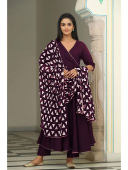 Gahan - Womens Wine V-Neck Gotta Patti Anarkali Kurta with Pant & Dupatta