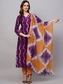 Gahan - Womens Purple Rayon Blend Printed Straight Kurta with Pant & Dupatta