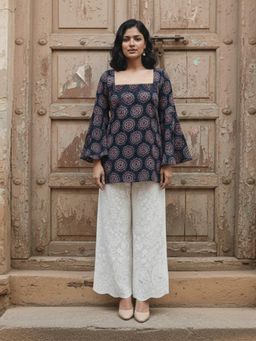 Gahan - Ethnic Motifs Printed Square Neck Flared Sleeves Kurti