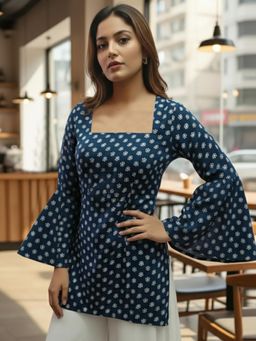 Gahan - Womens Blue Viscose Rayon Straight Printed Kurti