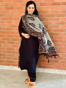 Gahan - Womens Black Rayon Blend Printed Straight Kurta with Pant & Dupatta