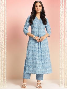 Gahan - Womens Blue Paisley Printed Straight Kurta with Pant