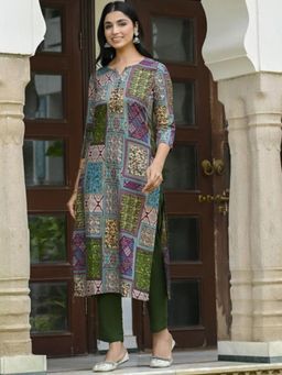 Gahan - Womens Green Floral Printed Regular Kurta with Pant