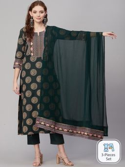 Gahan - Women Green Ethnic Motifs Printed Gotta Patti Straight Kurta & Pant with Dupatta