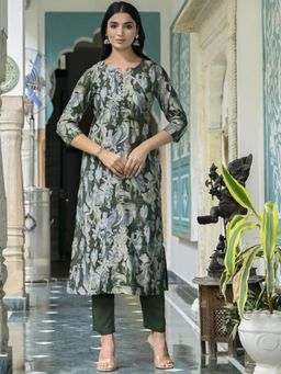 Gahan - Womens Green Floral Printed Regular Kurta with Pant