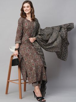 Gahan - Womens Floral Printed Regular Kurta with Pant & Dupatta