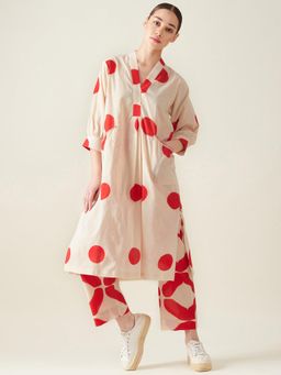 Gahan - Womens Cream Polka Dots Printed Straight Kurta with Pant