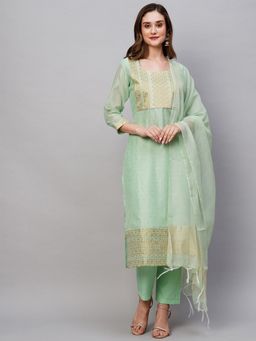 Gahan - Womens Green Geometric Gotta Patti Straight Kurta with Pant & Dupatta