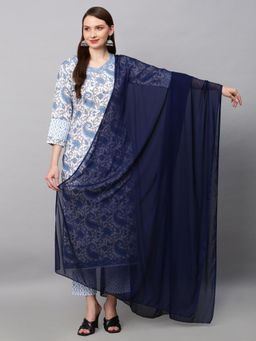 Gahan - Womens Blue Ethnic Printed Straight Kurta with Pant & Dupatta