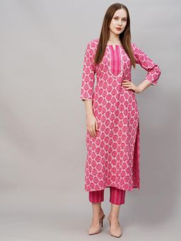 Gahan - Womens Pink Viscose Rayon Straight Printed Kurta with Pant