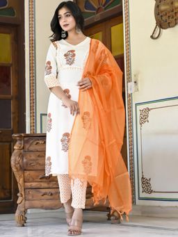 Gahan - Womens Viscose Rayon Straight Printed Kurta with Pant & Dupatta