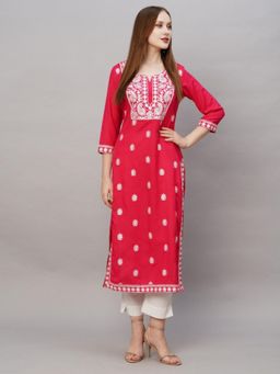 Gahan - Womens Floral Embroidered Thread Work Regular Kurta