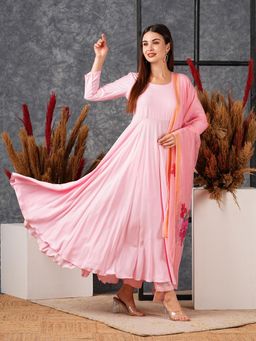 Gahan - Womens Pink Regular Anarkali Kurta with Pant & Dupatta