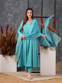 Gahan - Womens Round Neck Anarkali Kurta with Pant & Dupatta