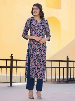 Gahan - Womens Blue Viscose Rayon Straight Printed Kurta with Pant