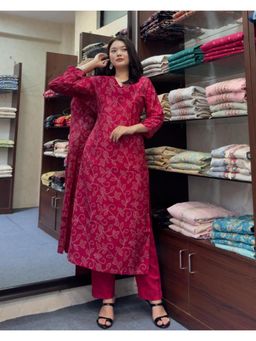 Gahan - Womens Pink Floral Printed Straight Kurta with Pant