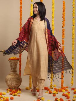 Gahan - Womens Beige Viscose Rayon Straight Kurta with Pant & Dupatta