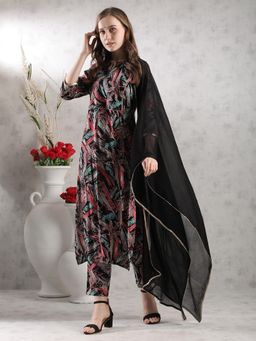 Gahan - Womens Abstract Printed Gotta Patti Keyhole Neck Straight Kurta with Pant & Dupatta