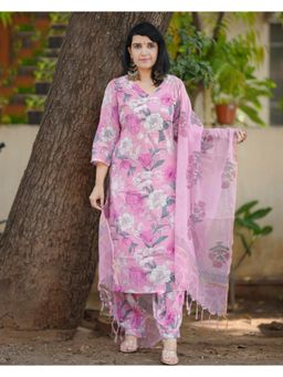 Gahan - Womens Pink Viscose Rayon Straight Printed Kurta with Salwar & Dupatta