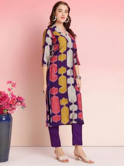 Gahan - Womens Purple Viscose Rayon Straight Printed Kurta with Pant