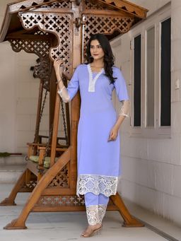 Gahan - Womens Light Blue Rayon Blend Solid Straight Kurta with Pant