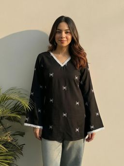 Gahan - Womens Printed V-Neck Flared Sleeves Kurti