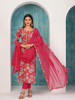 Gahan - Womens Pink Viscose Rayon Straight Printed Kurta with Pant & Dupatta