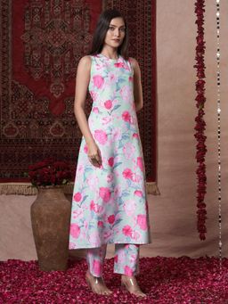 Gahan - Womens Green Viscose Rayon Printed Kurta with Pant