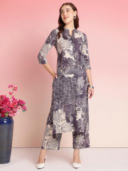 Gahan - Womens Floral Printed Mandarin Collar Straight Kurta with Palazzo