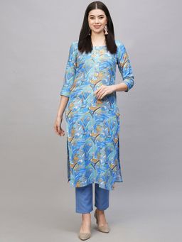 Gahan - Abstract Printed Round Neck Gotta Patti Straight Kurta with Pant