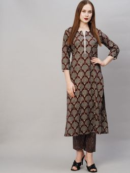 Gahan - Womens Maroon Ethnic Motifs Printed Regular Kurta with Pant