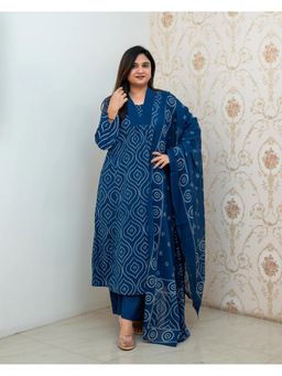 Gahan - Womens Blue Viscose Rayon Straight Printed Anarkali Kurta with Pant & Dupatta