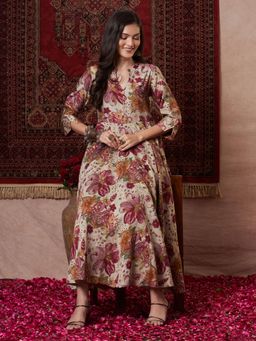 Gahan - Womens Multi-Color Rayon Blend Printed Straight Anarkali Kurta with Pant