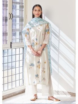 Gahan - Womens Cream Viscose Rayon Straight Printed Kurta with Pant & Dupatta