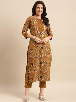 Gahan - Womens Yellow Viscose Rayon Straight Printed Kurta with Pant