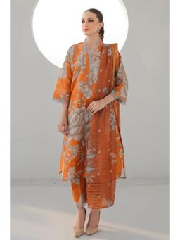 Gahan - Womens Orange Viscose Rayon Straight Printed Kurta with Pant & Dupatta